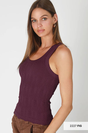 Reversible Lace Textured Tank Top:Deep Sea Blue