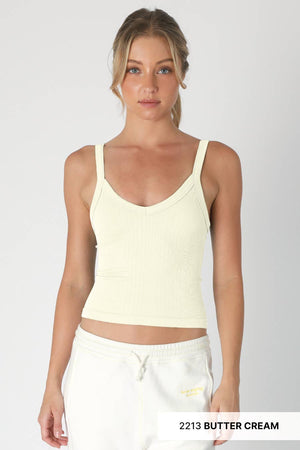 Deep V Neck Ribbed Top: Desert Flowers