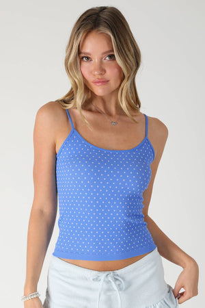 White Polka Dot Strap Cami: Deep Sea Blue