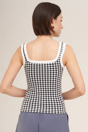 Checked Square Neck Top:Milk Tea