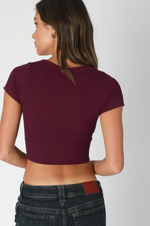 V Neck Crop Tee: White
