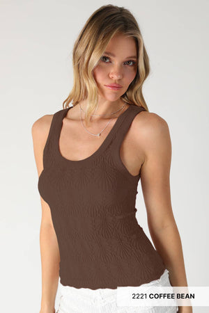 Reversible Lace Textured Tank Top:Earth Olive