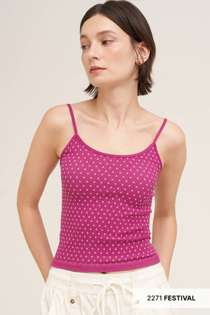 White Polka Dot Strap Cami: Deep Sea Blue