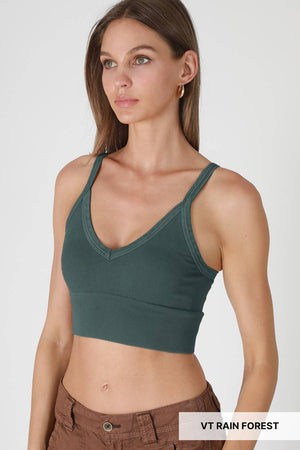 Vintage Ribbed V-Neck Bra Top: Vintage Rain Forest