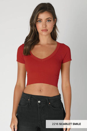 V Neck Crop Tee: White
