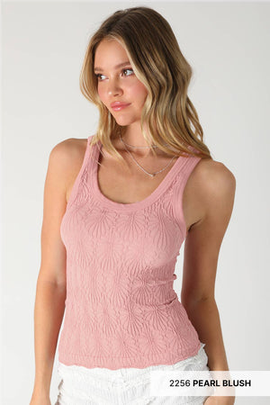 Reversible Lace Textured Tank Top:Earth Olive