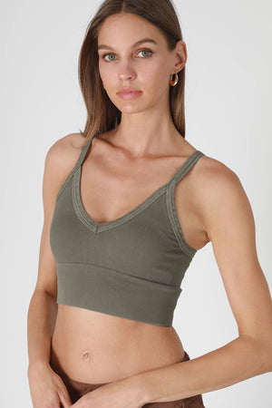 Vintage Ribbed V-Neck Bra Top: Vintage Black