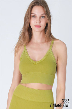 Vintage Ribbed V-Neck Bra Top: Vintage Black