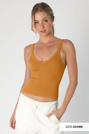 Deep V Neck Ribbed Top: Desert Flowers
