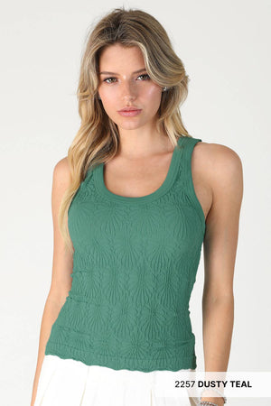 Reversible Lace Textured Tank Top:Earth Olive