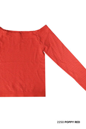 Waffle Off Shoulder LS Top: Black