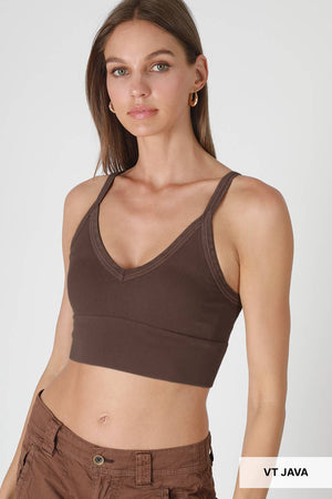 Vintage Ribbed V-Neck Bra Top: Vintage Java