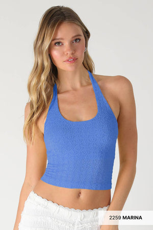 Floral Lace Halter Crop Top: White
