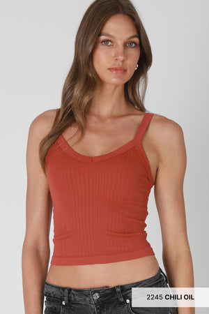 Deep V Neck Ribbed Top: White