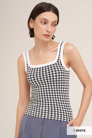 Checked Square Neck Top:Milk Tea
