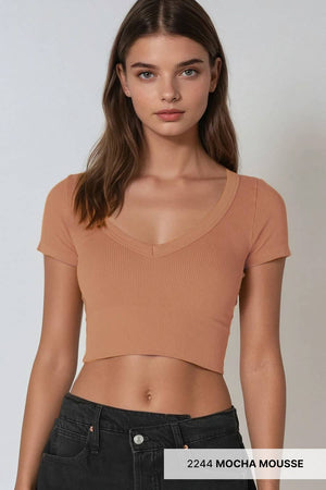 V Neck Crop Tee: Chili Oil