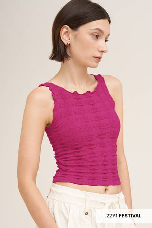 Floral Edge Top: Deep Sea Blue