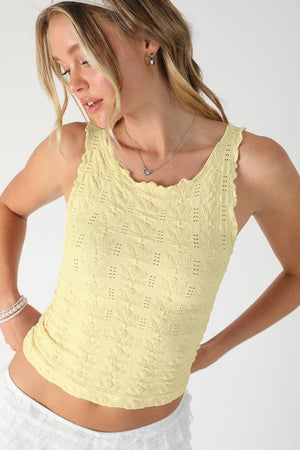 Floral Edge Top: Deep Sea Blue