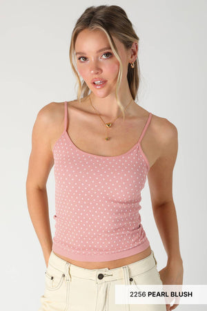 White Polka Dot Strap Cami: Deep Sea Blue