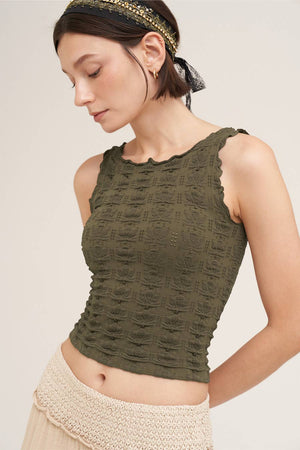 Floral Edge Top: Deep Sea Blue