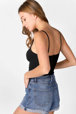 RIBBED V NECK CROP TOP : BLACK