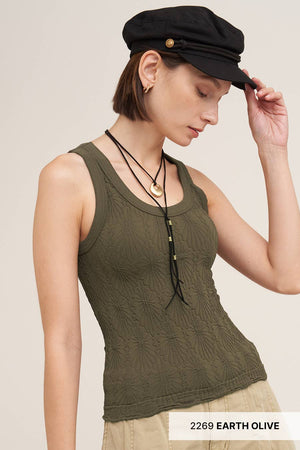 Reversible Lace Textured Tank Top:Earth Olive